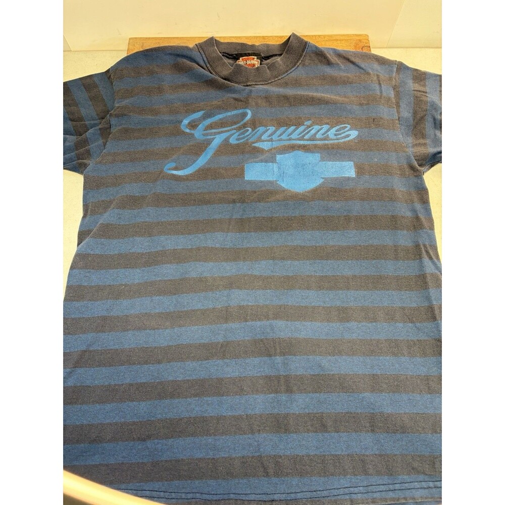 Vintage Harley Davidson Ft Lauderdale Navy Striped Shirt Size Large 1992